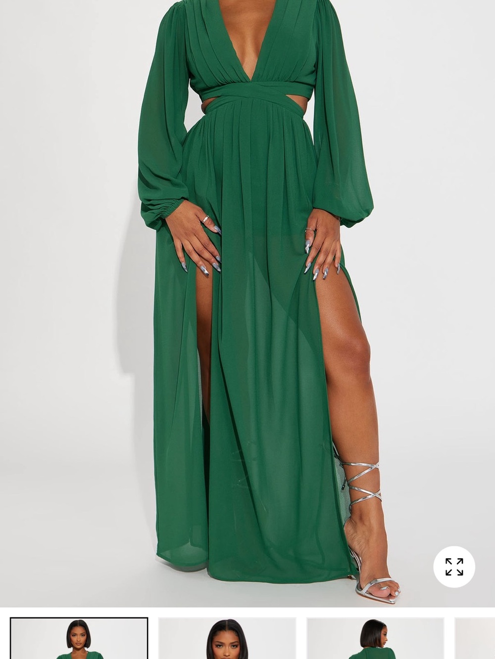 Fashion Nova Deep Emerald Long Sleeve Maxi Dress